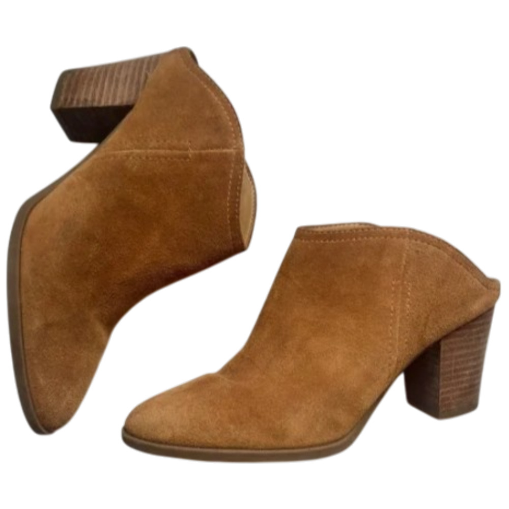 Franco Sarto Women's Brown Suede Denzel Stacked Heel Mules Size 8.5